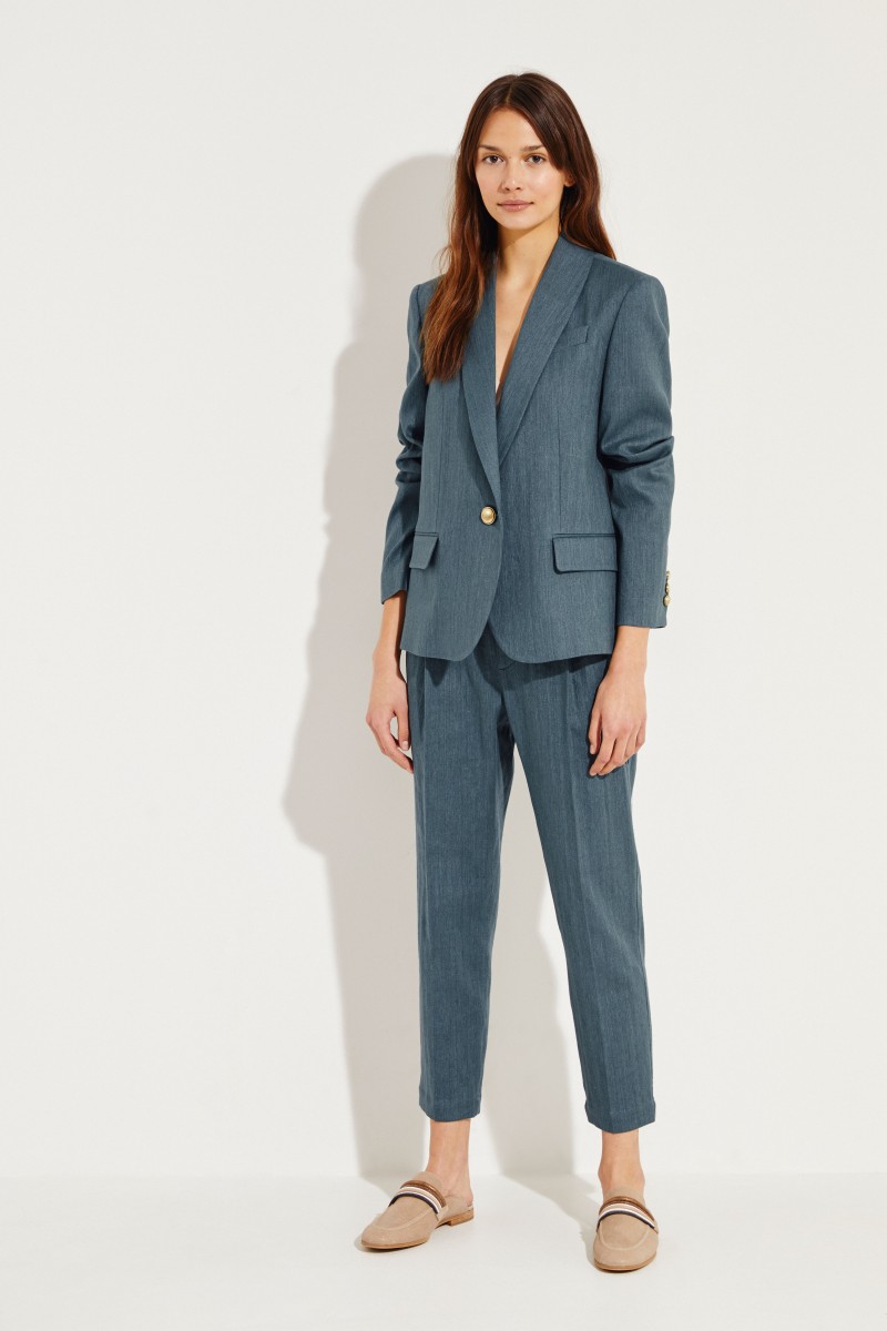 Baumwoll-Leinen-Blazer mit Logo-Knöpfen Grün