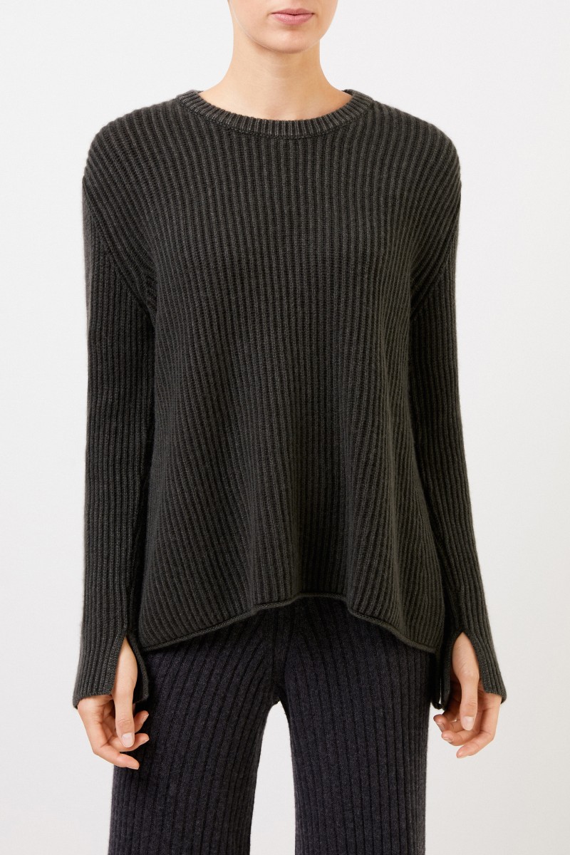 Iris von Arnim Langer Cashmere-Pullover 'Santorina' Dunkelgrün