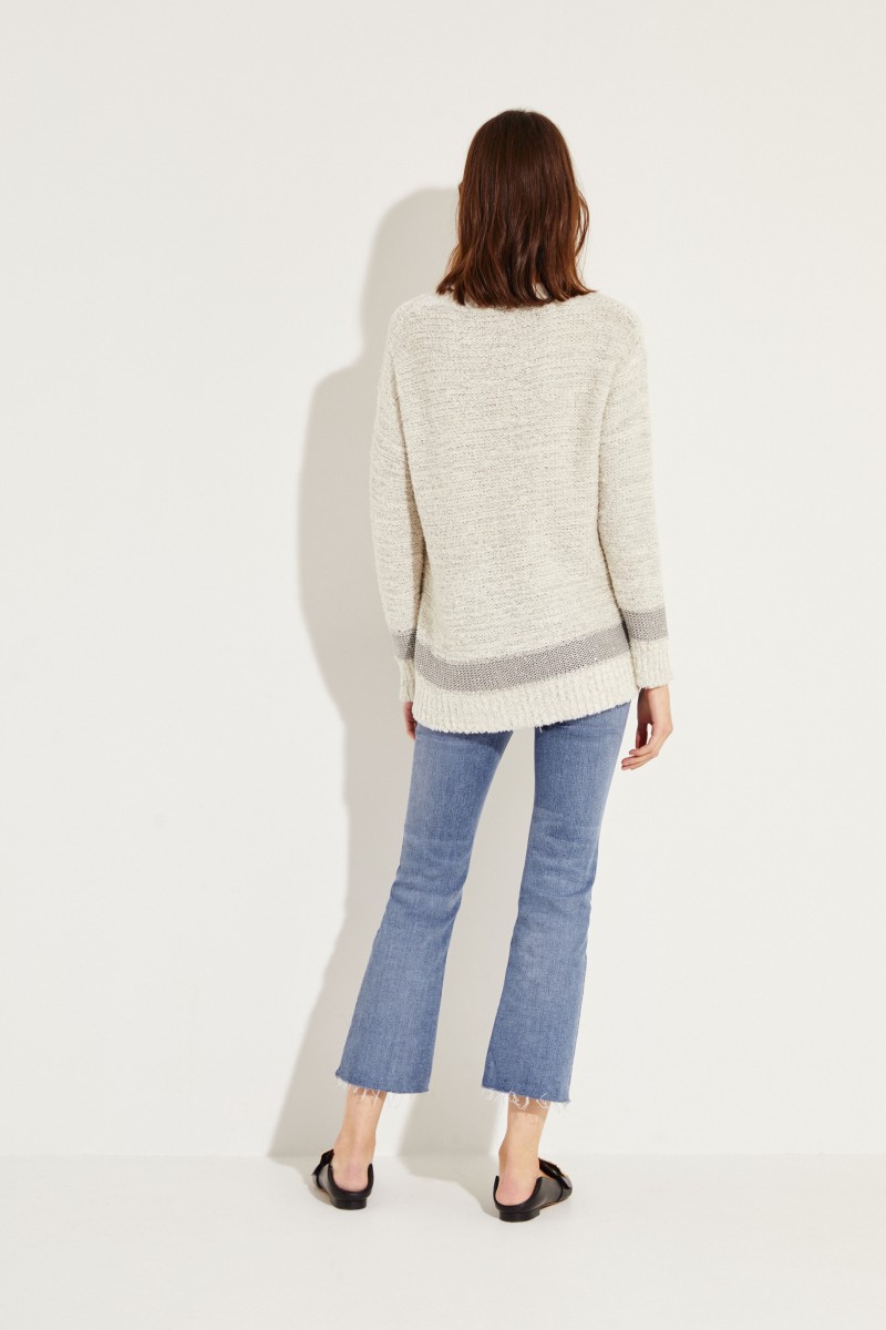 Baumwoll-Leinen-Pullover mit Pailletten Grau