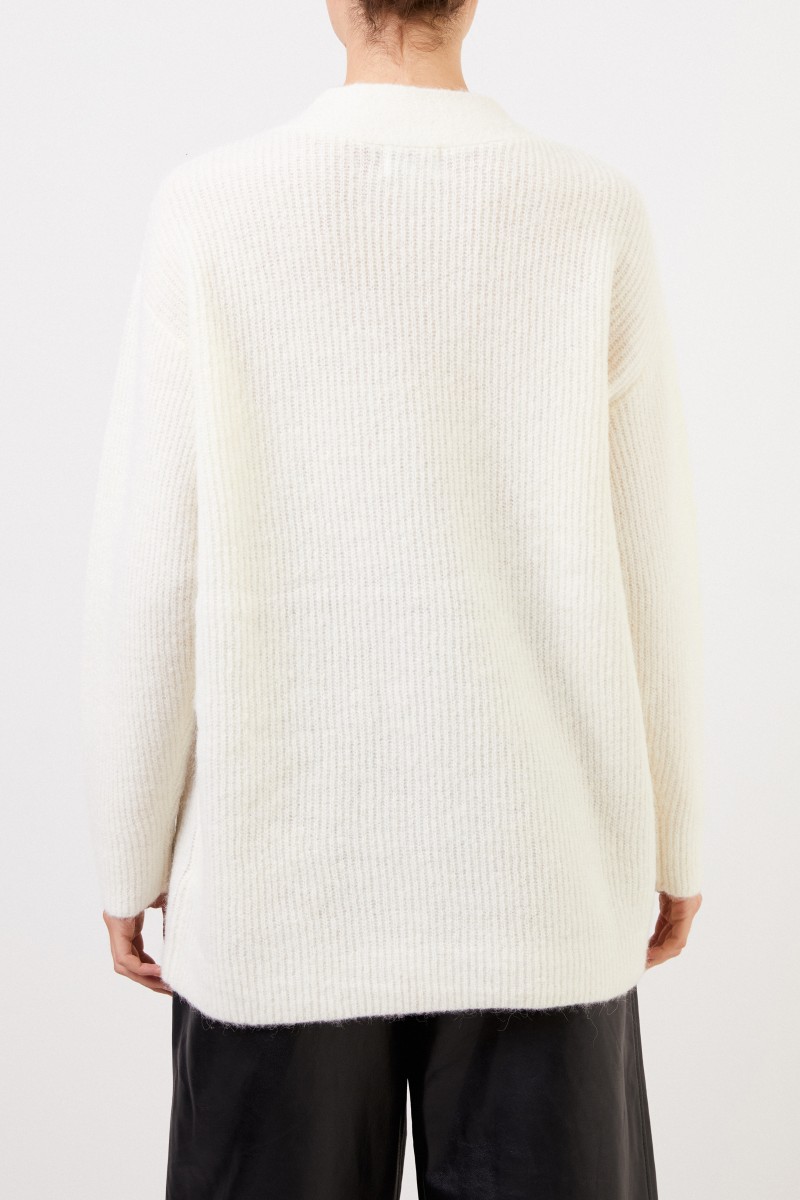 Ganni Alpaca-Pullover mit V-Neck Ecru