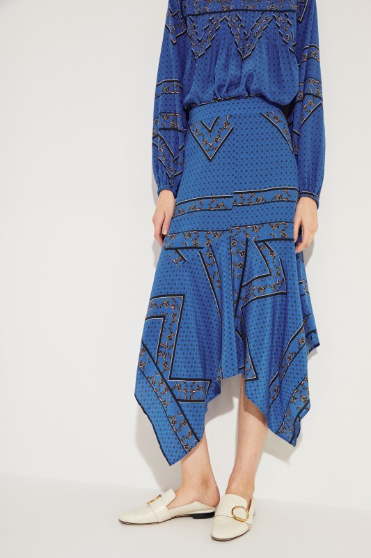 Seiden-Rock mit Print Blau