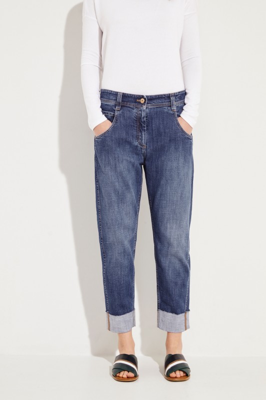 Mid-Rise Jeans mit Perlenverzierung Blau