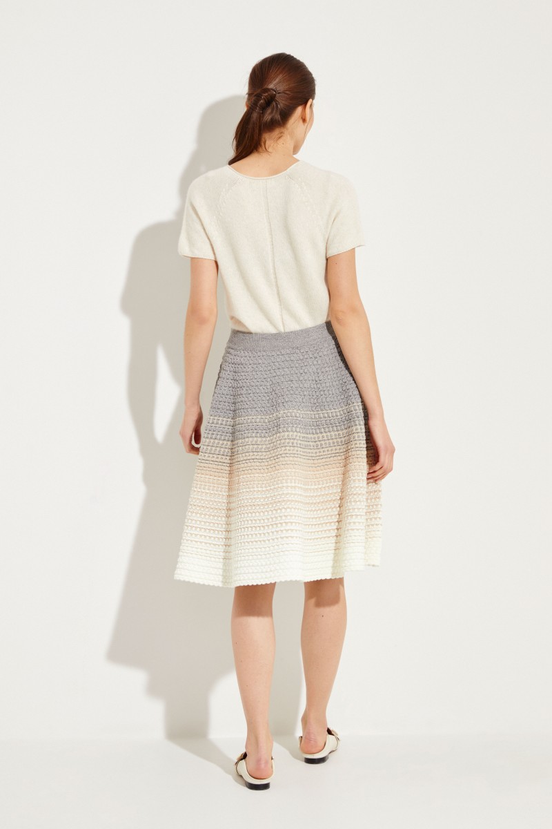 Woll-Rock mit Strickmuster Grau/Beige