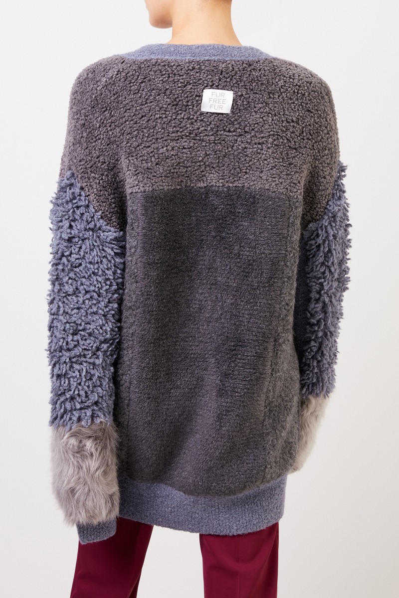 Stella McCartney Woll-Alpaka-Cardigan mit Patchwork Grau/Taubenblau