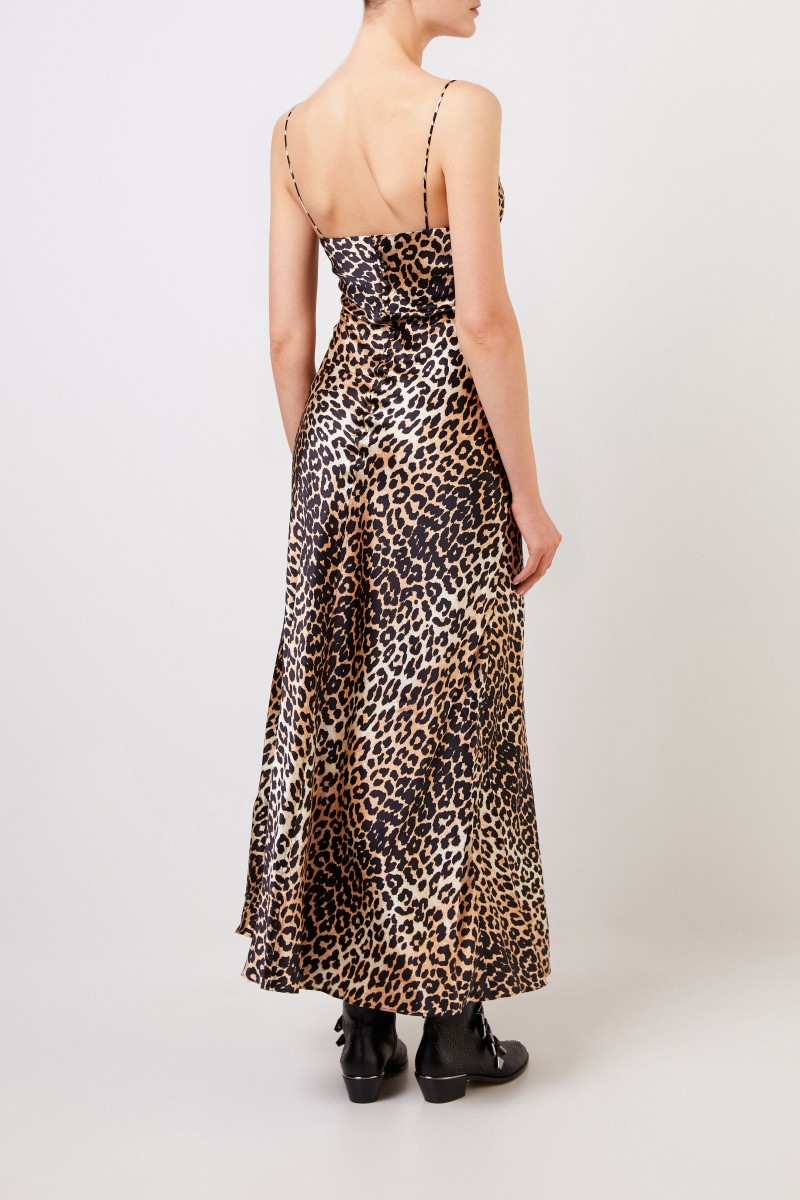 Seiden Kleid mit Leoprint Multi