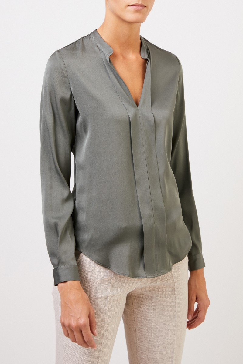 Artigiano Seidenbluse 'Ebba' mit V-Neck Grün