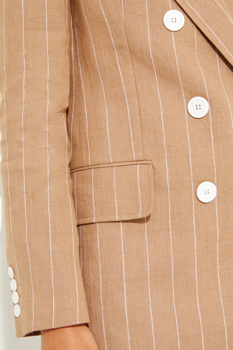 Gestreifter Leinen-Blazer Beige/Weiß
