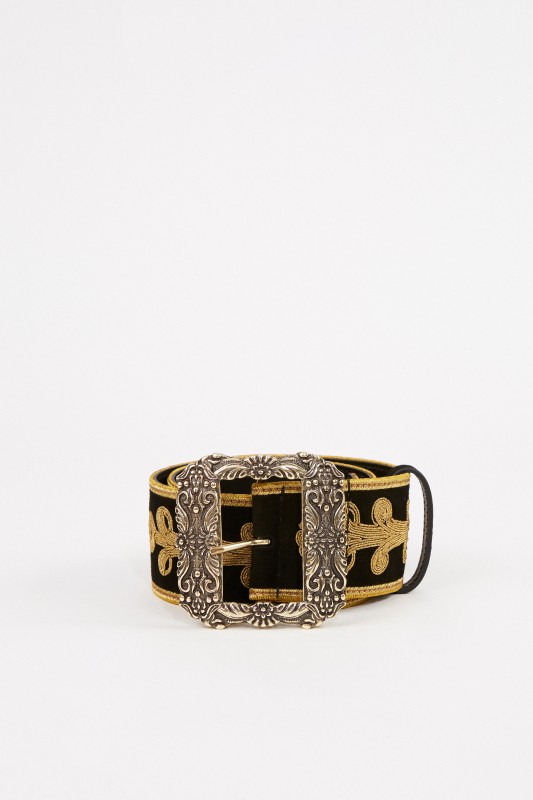 Etro Bestickter Gürtel mit Schnalle Schwarz/Gold