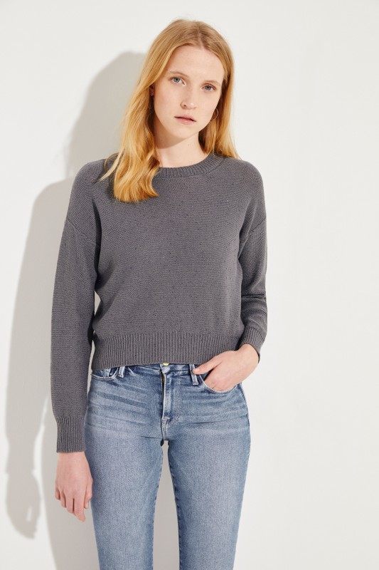 Baumwoll-Leinen-Pullover mit Paillettendetails Grau