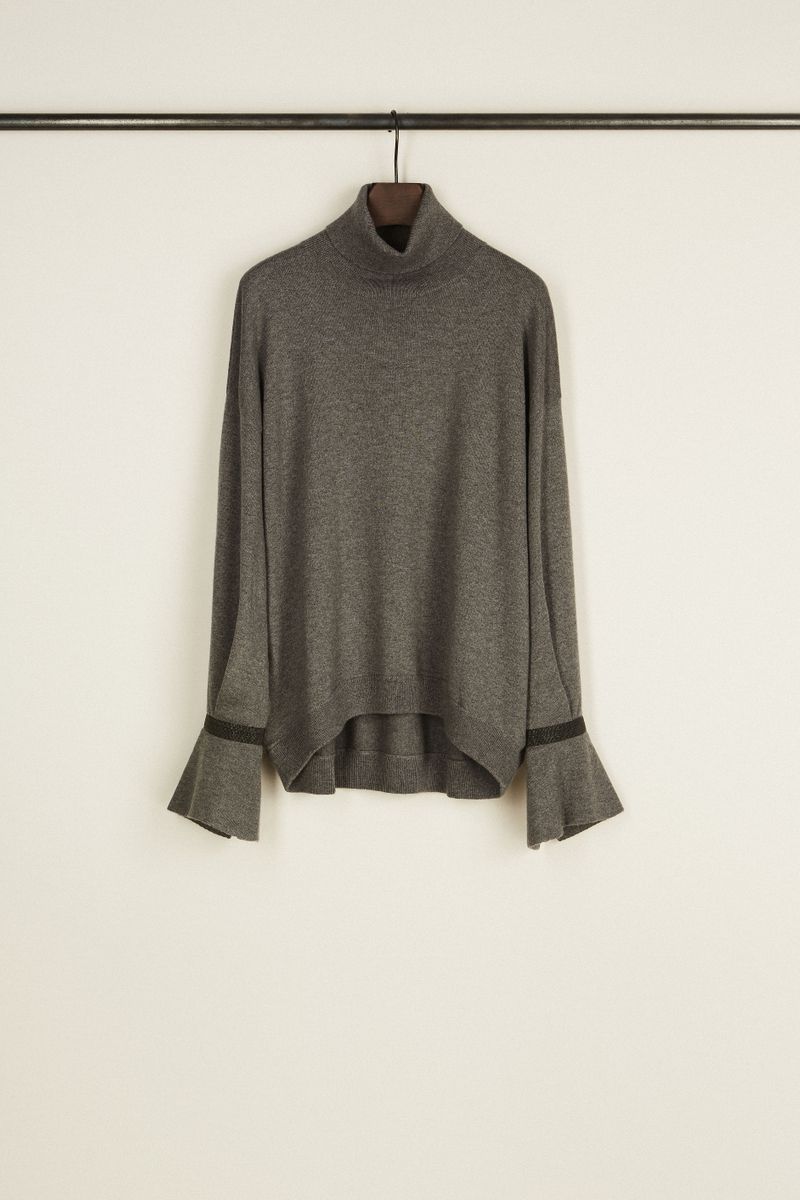 Cashmere-Rollkragenpullover mit Perlendetails Grau