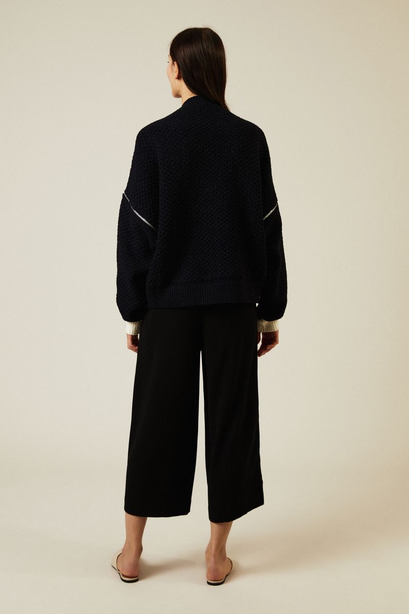 Oversize Woll-Pullover mit Reißverschlüsse Navy/Weiß