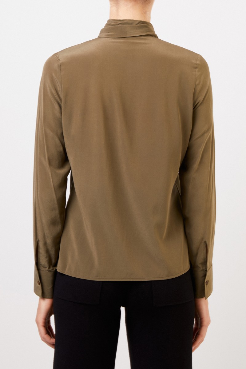 Steffen Schraut Seidenbluse mit abnehmbarem Bindedetail Khaki