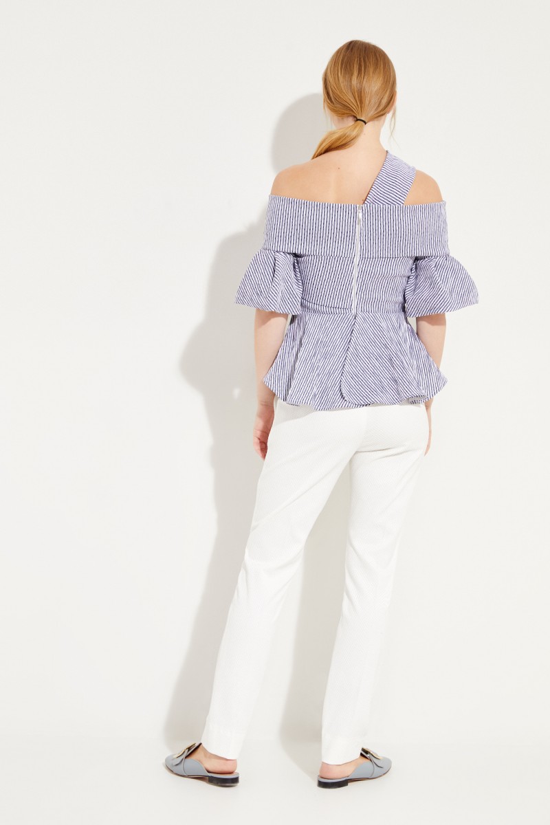 Gestreiftes Top mit Cut-Outs Blau/Weiß