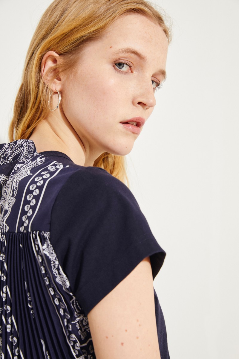 Baumwoll-Shirt mit Plissee-Detail Blau