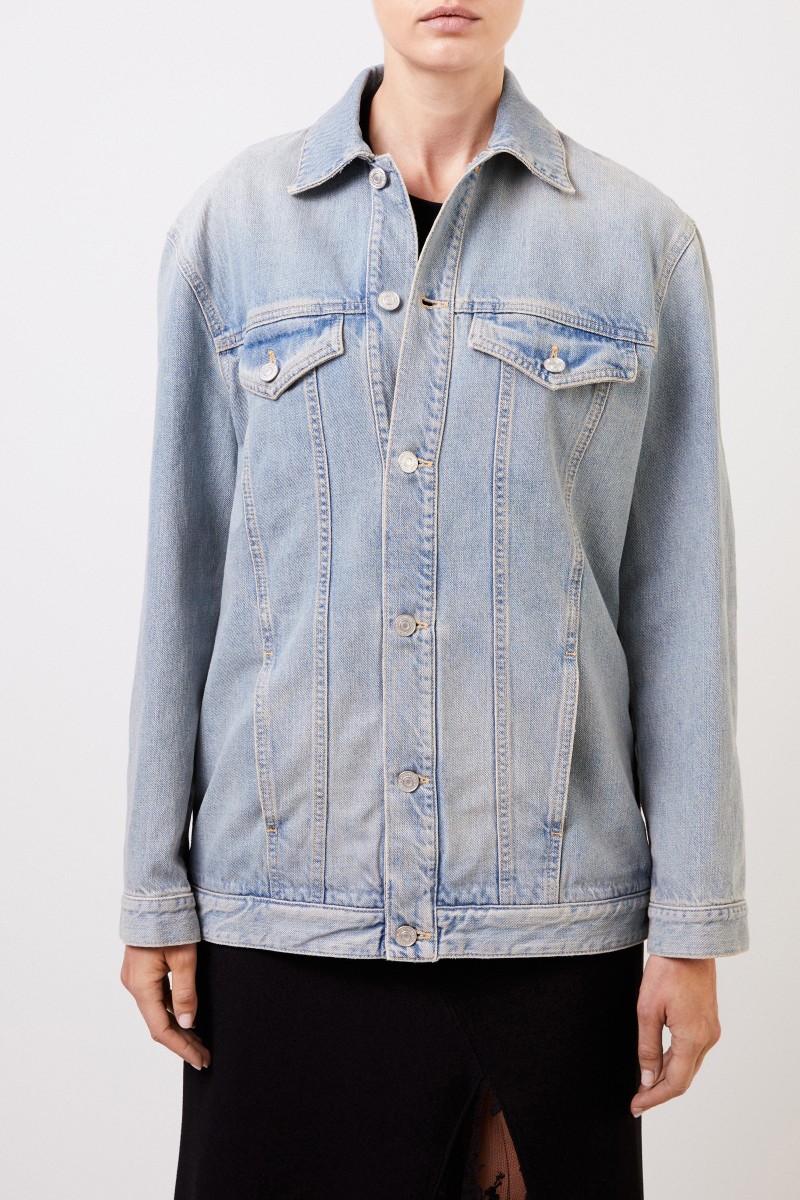 Jeansjacke mit Logo-Schriftzug Hellblau