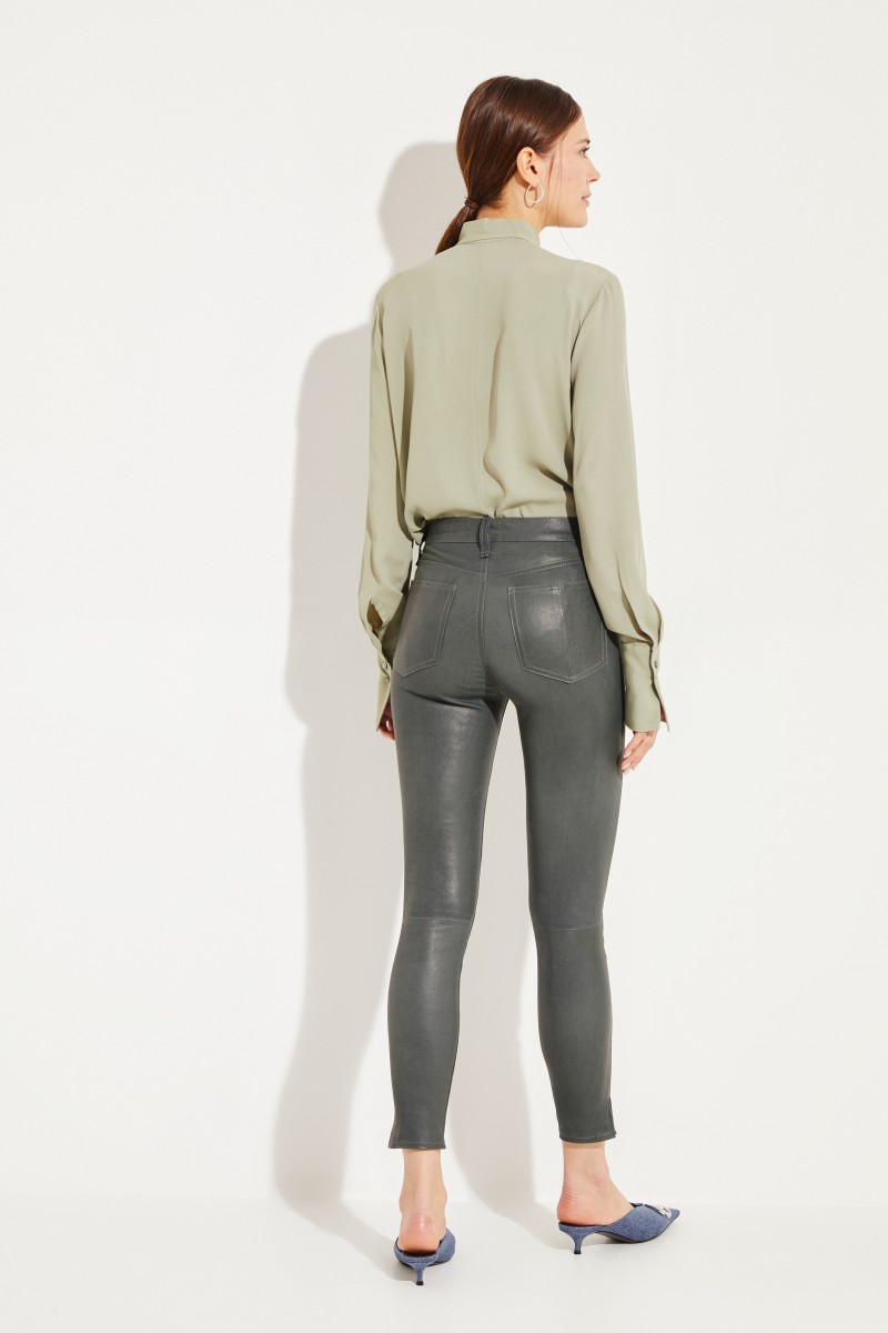 High Rise Skinny-Lederhose Grün