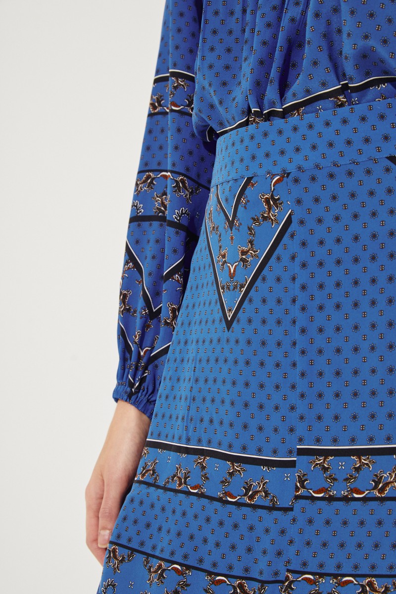 Seiden-Rock mit Print Blau