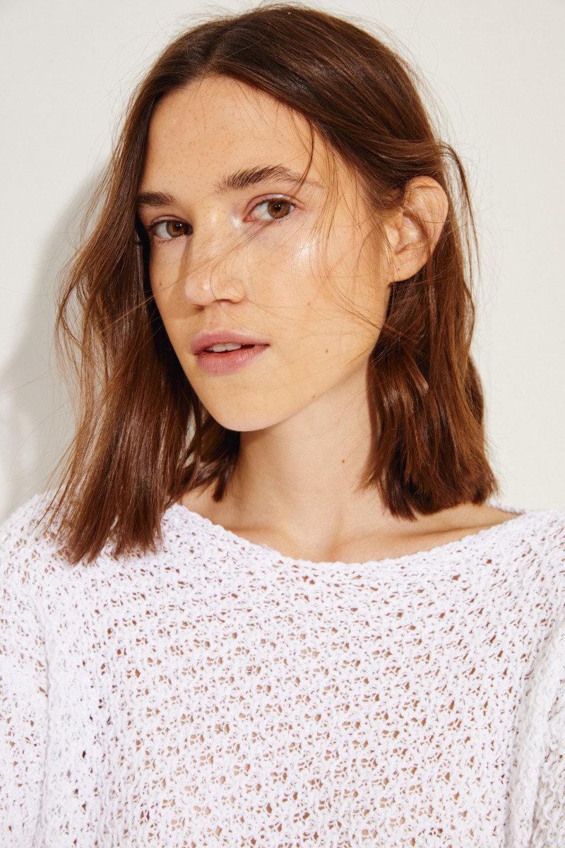 Baumwoll-Leinen-Pullover mit Pailletten Weiß
