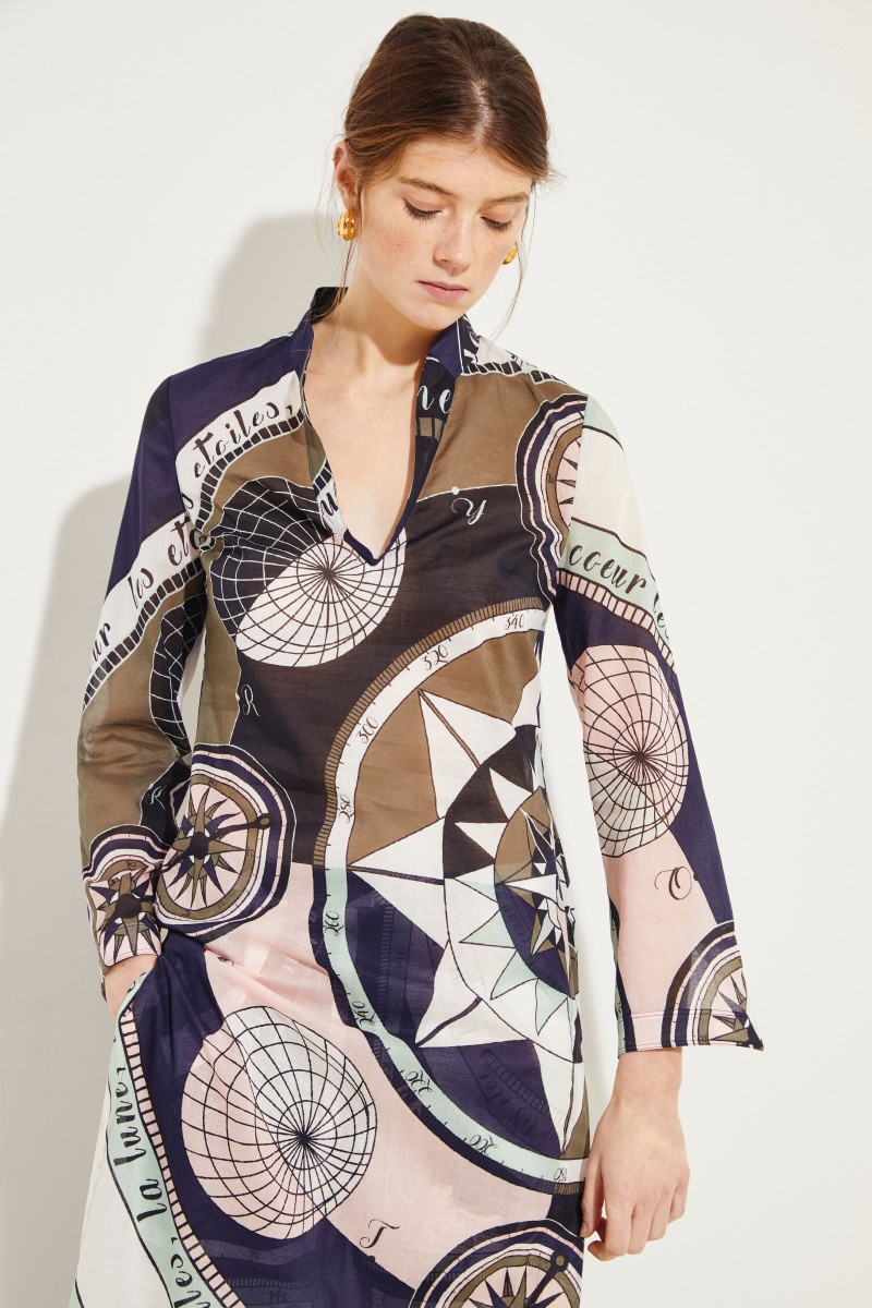 Langer Baumwoll-Kaftan 'Stephanie' mit Print Multi