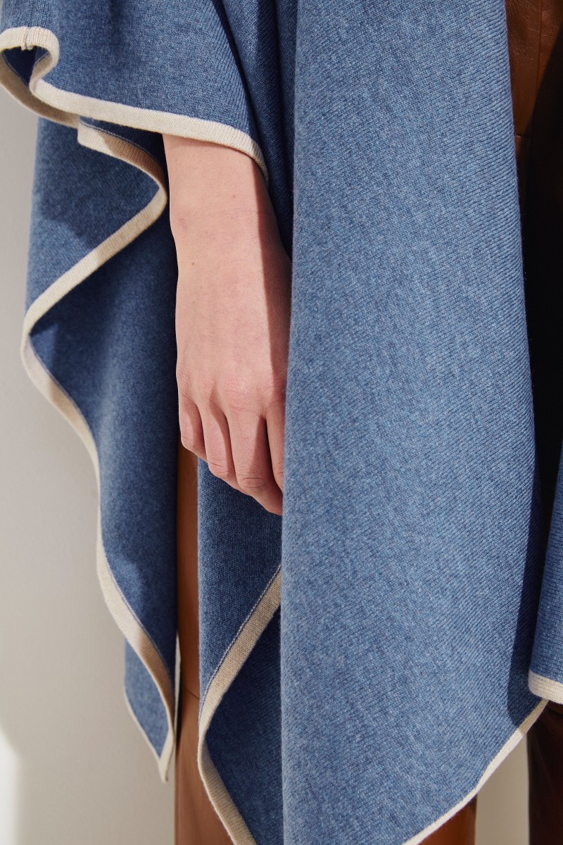 Cashmere-Poncho Blau/Beige