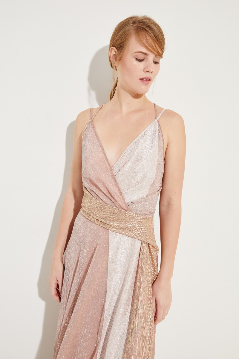 Langes Abendkleid mit Lurexdetails Rosé/Multi