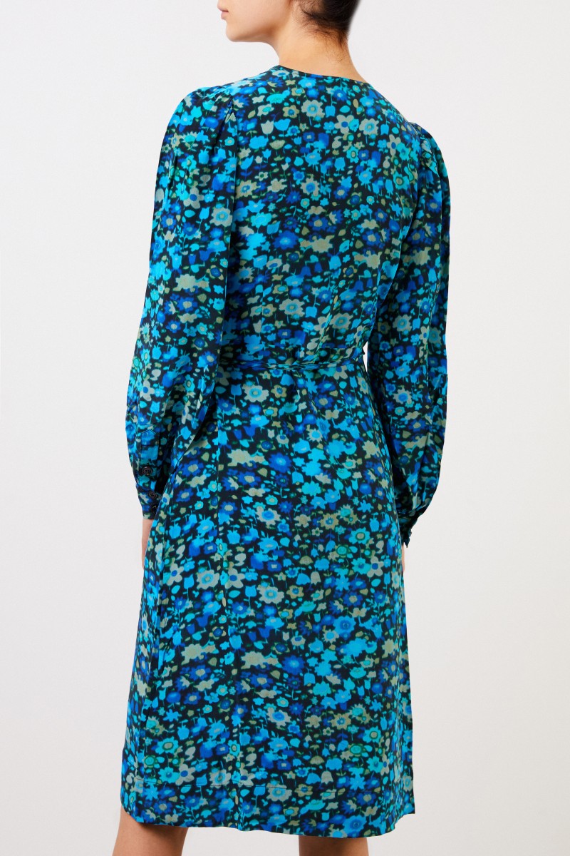 Ganni Seiden-Wickelkleid mit floralem Print Multi