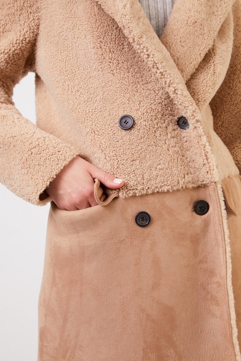 UNGER Zweireihiger Wende-Lammfellmantel Beige