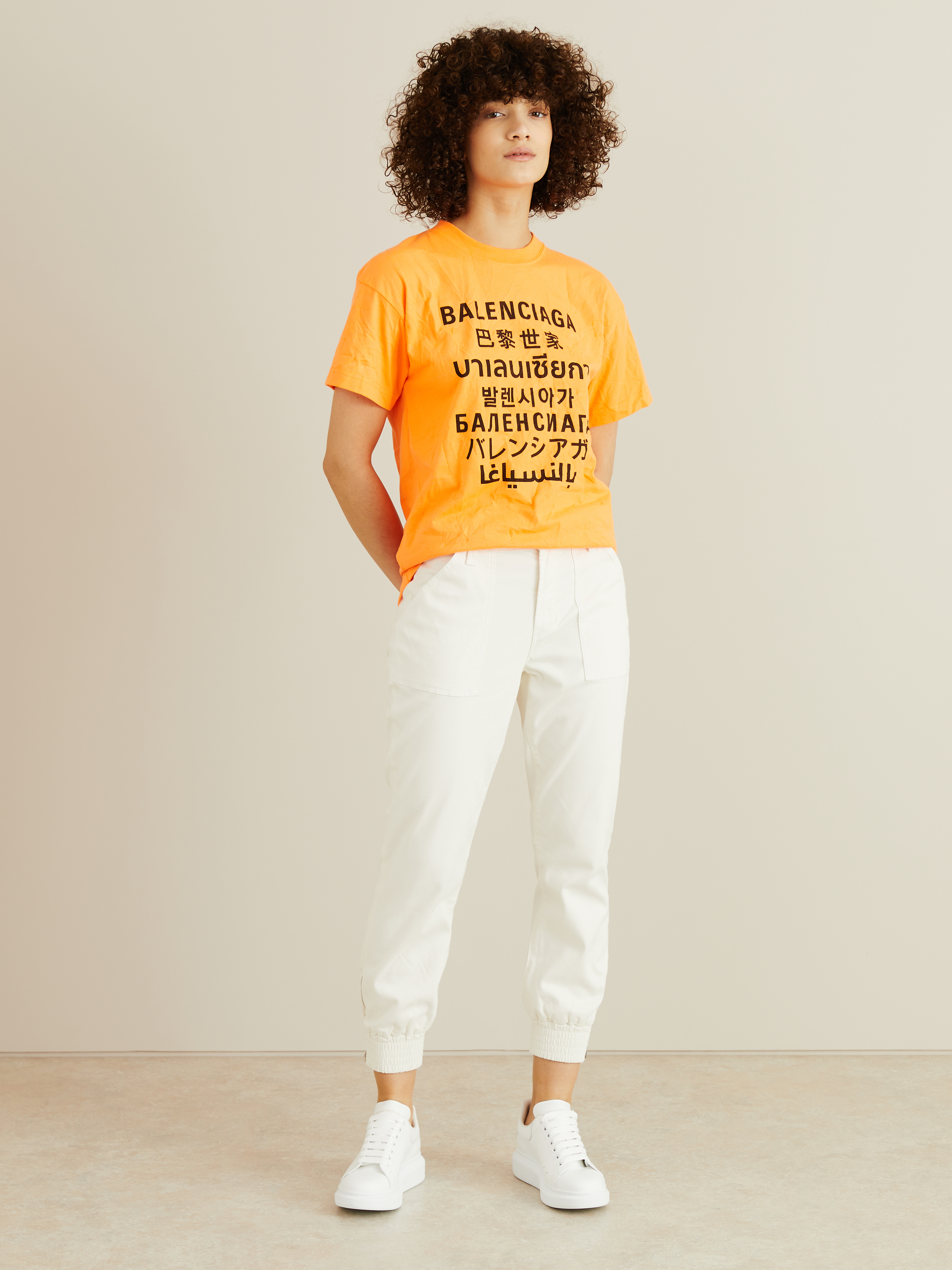modnes medley tiger Balenciaga Oversized T-shirt with a black logo print Orange | T-shirts