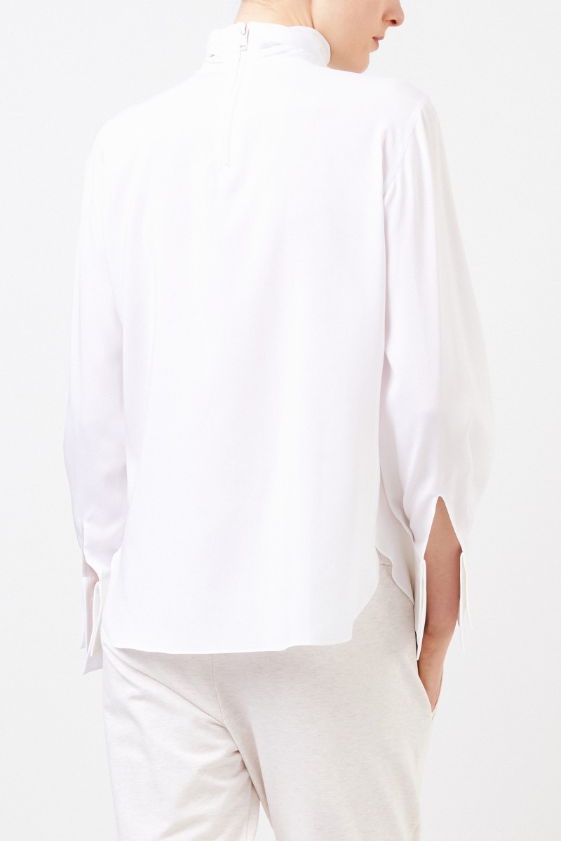 Seiden-Bluse mit Turtle-Neck Weiß