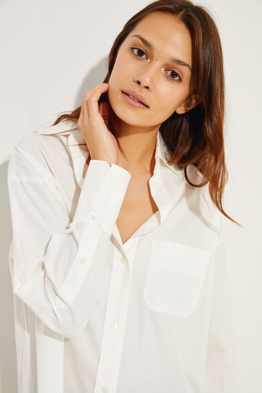 Oversize Baumwoll-Seiden-Bluse Weiß
