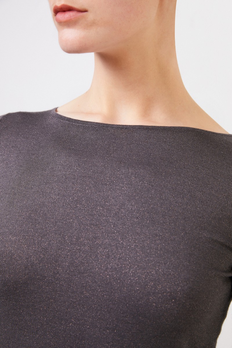 Brunello Cucinelli Feiner Alpaca-Pullover mit Lurexdetails Grau/Braun
