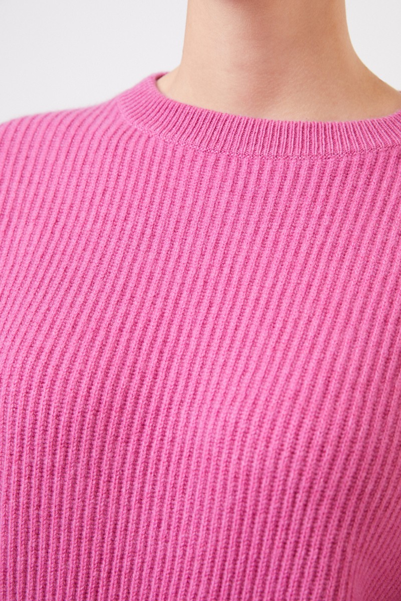 Gerippter Cashmere Pullover Pink