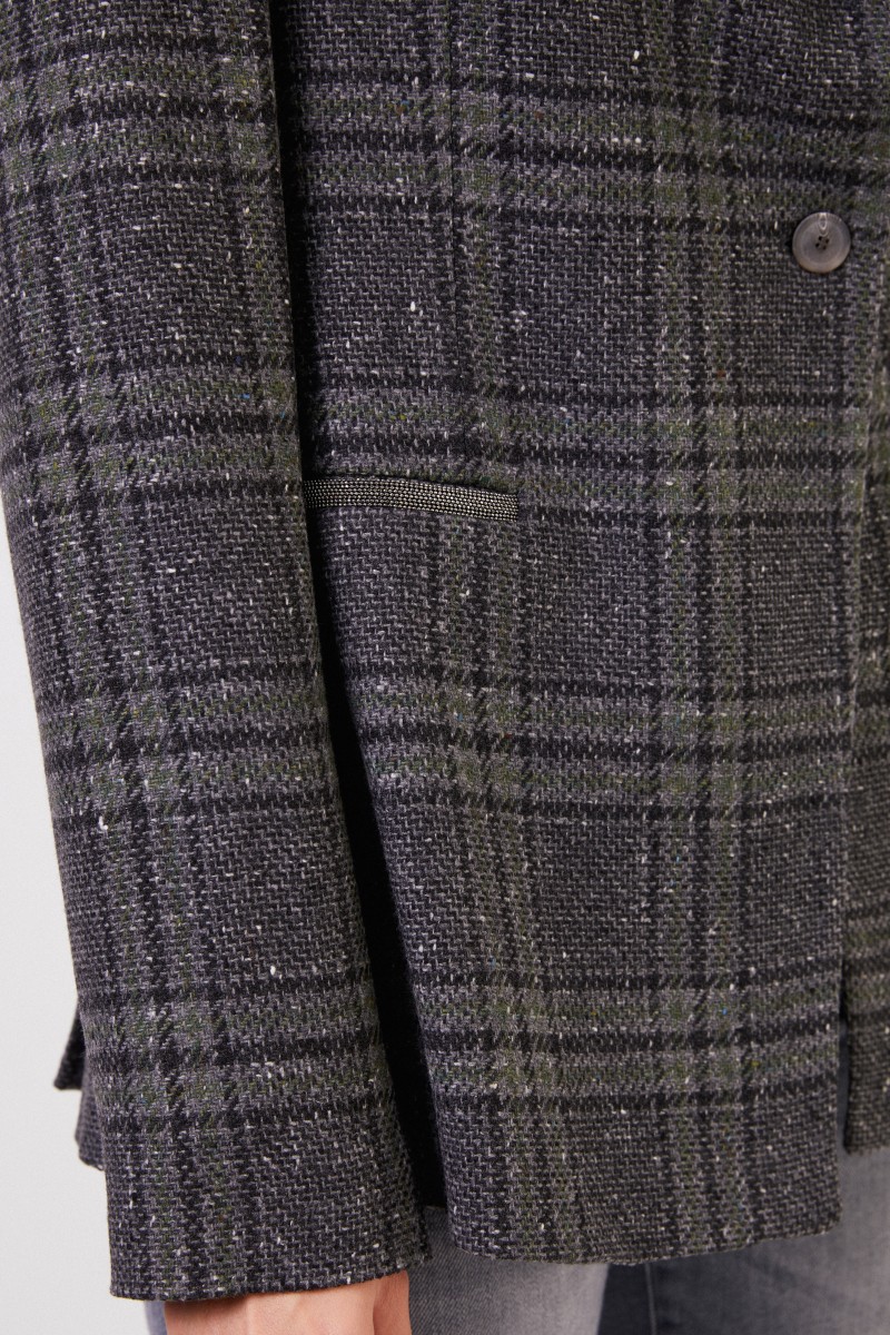 Fabiana Filippi Wool blazer with checked pattern and pearl decoration Grey/Multi