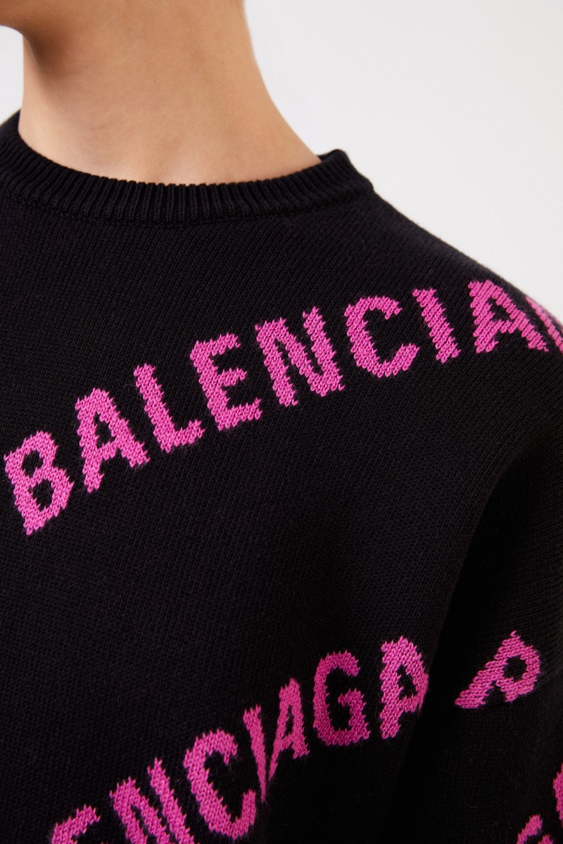 Balenciaga Oversize Pullover mit Logo Schwarz/Pink