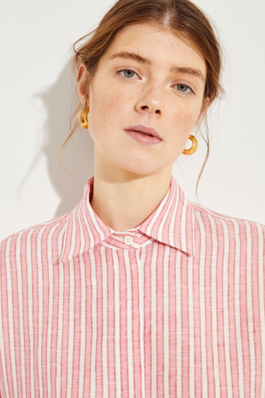 Gestreifte Leinen-Bluse Rosé/Weiß