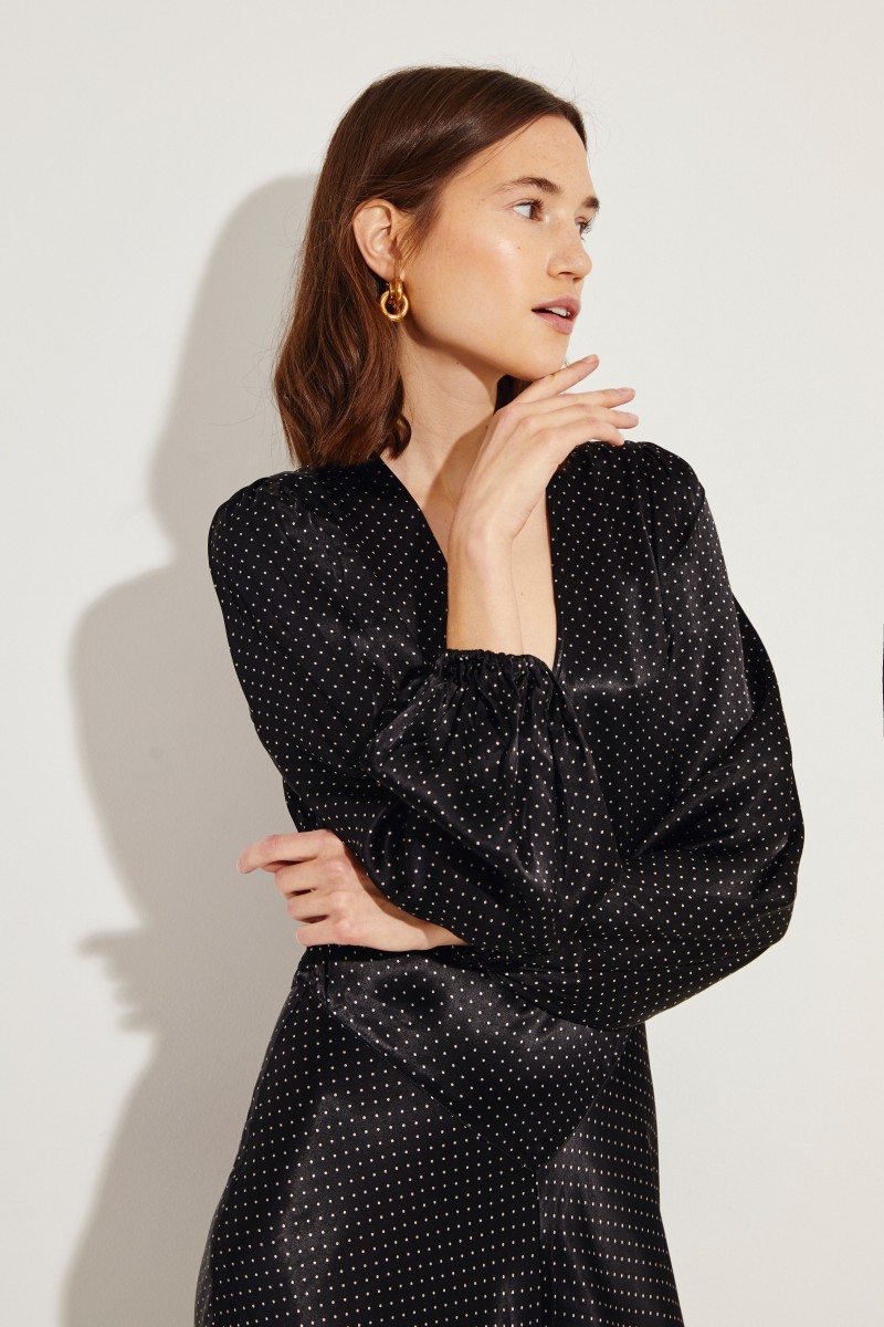 Maxikleid mit Polka Dots 'Heavy Satin' Schwarz/Weiß