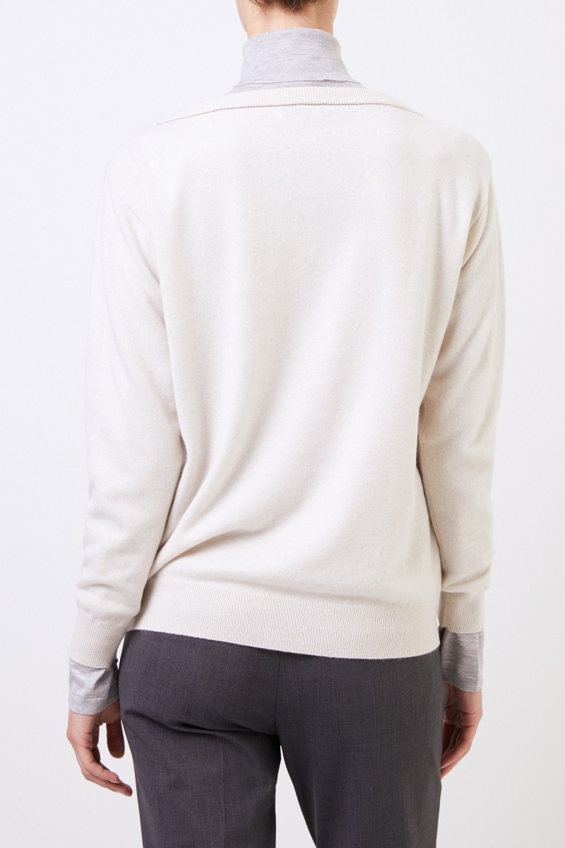 Cashmere-Pullover mit Perlenverzierung Beige