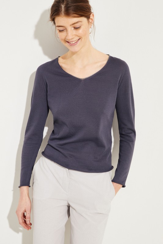 Baumwoll-Pullover mit Lurexdetails Grau