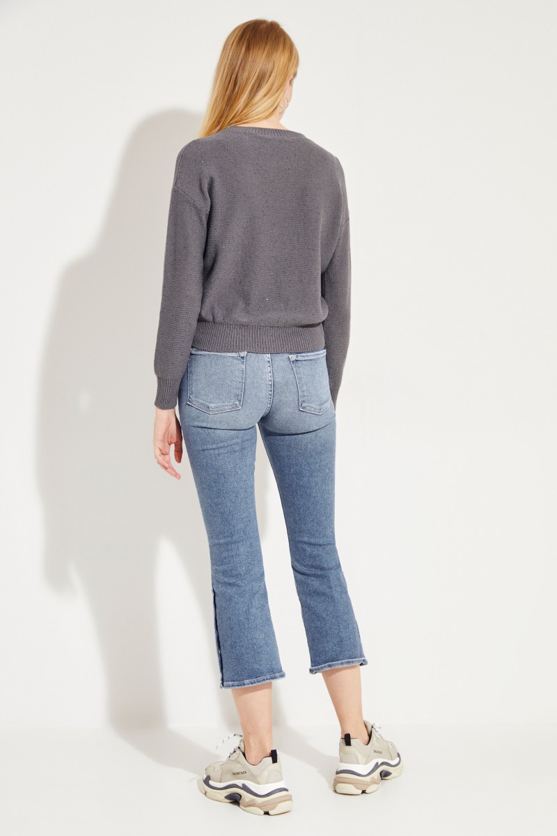 Baumwoll-Leinen-Pullover mit Paillettendetails Grau