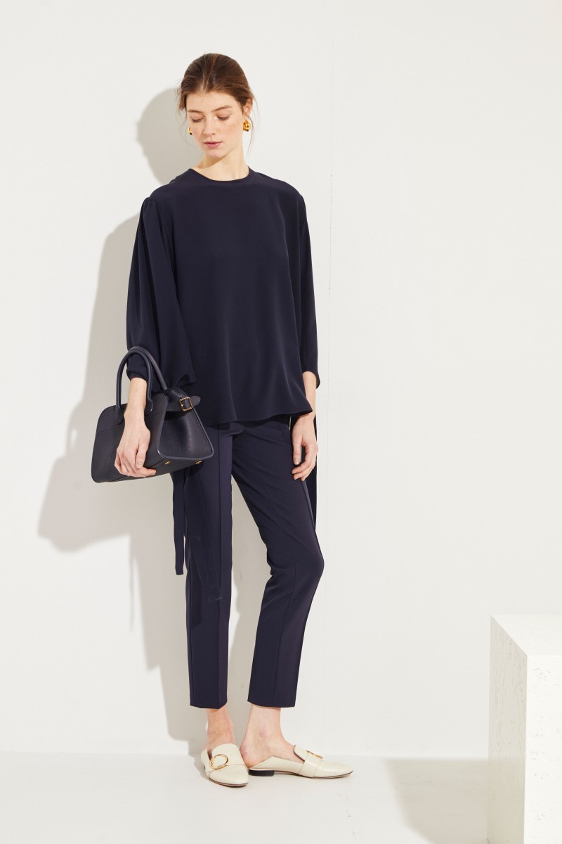 Seiden-Bluse mit Bindedetails Blau
