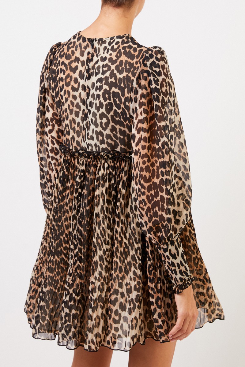 Ganni Kurzes Kleid mit Leoprint Multi