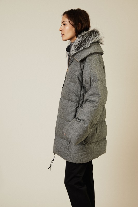 Wendbarer Woll-Cashmere-Parka mit Pelz Grau