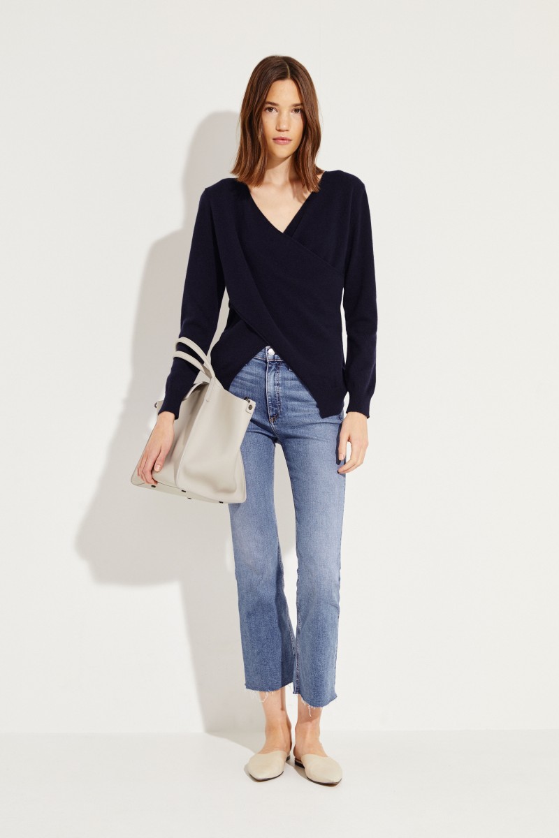 V-Neck Cashmere-Pullover Marineblau