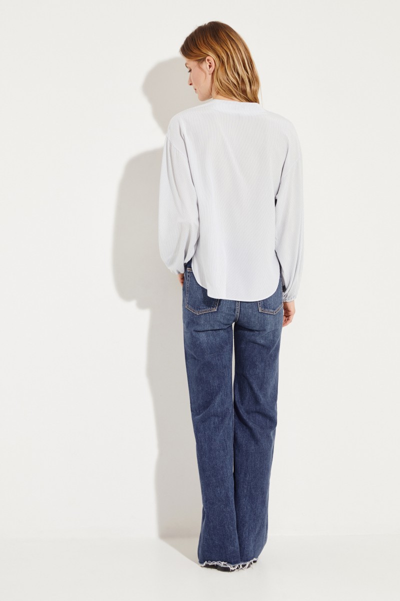 Gestreifte Seidenbluse Blau/Weiß
