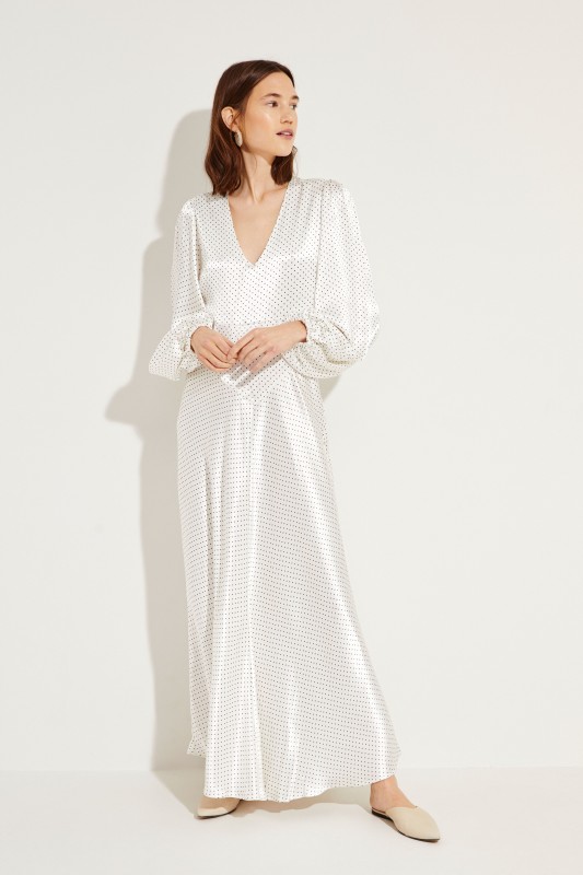 Maxikleid mit Polka Dots 'Heavy Satin' Schwarz/Weiß