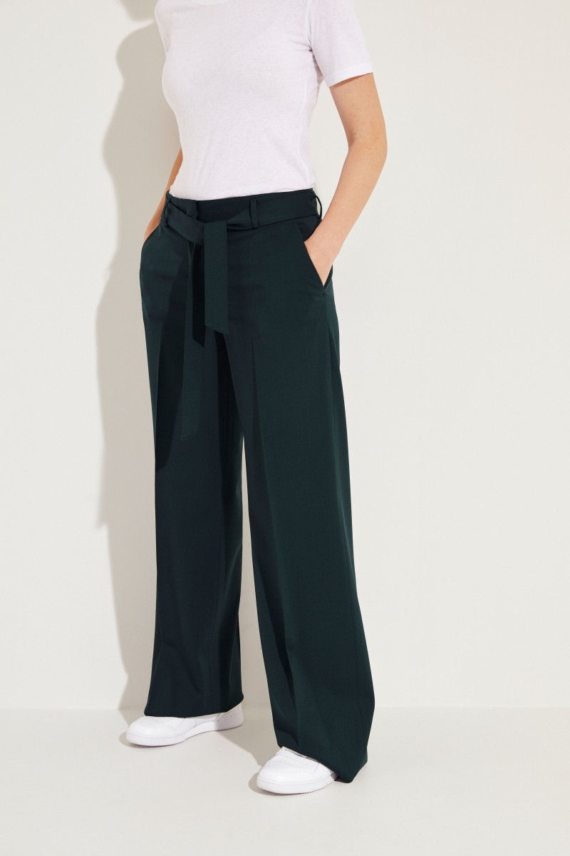 Woll-Hose 'Izabel' mit Gürtel Grün