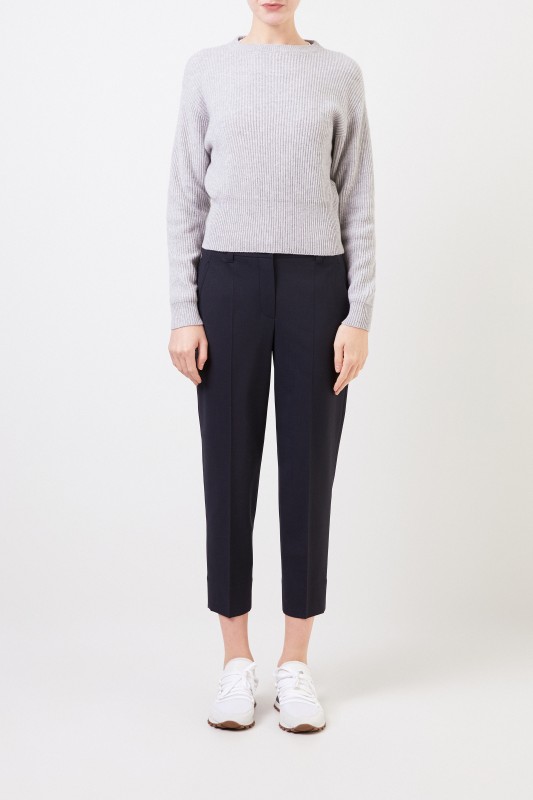 Brunello Cucinelli Woll-Hose mit Perlenverzierung Marineblau