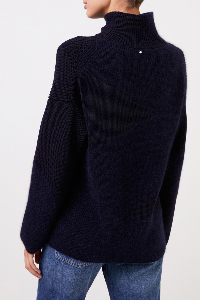 Wollpullover mit Stehkragen Marineblau