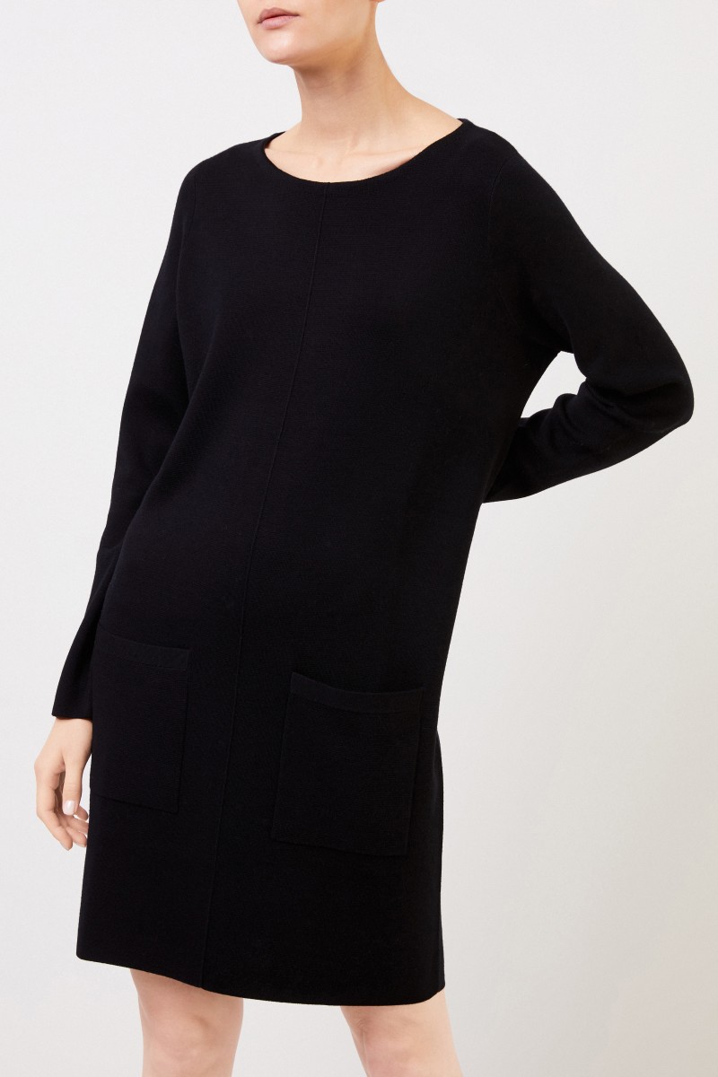 Allude Klassisches Woll Strickkleid Schwarz