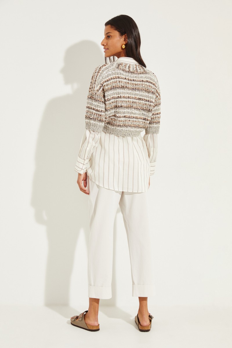 Verkürzter Baumwoll-Cardigan mit Paillettendetails Grau/Multi